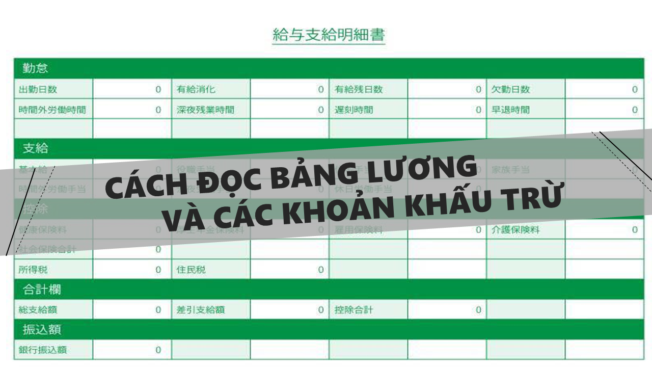 Cách đọc bảng lương và các khoản khấu trừ của Nhật