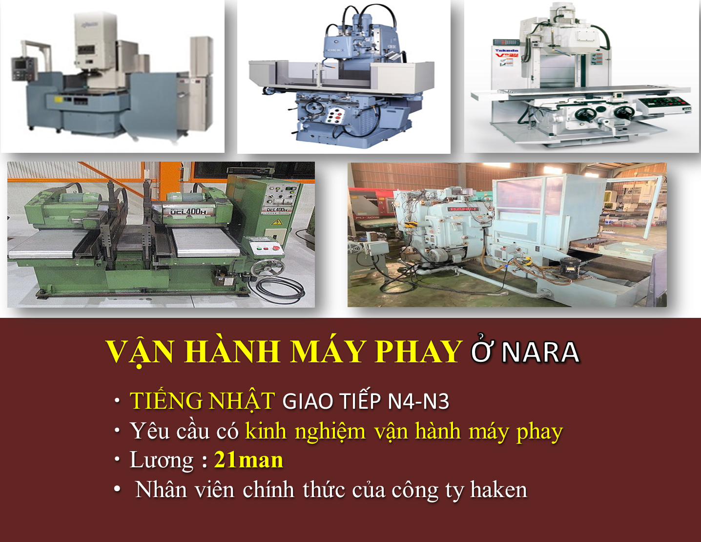 TUYỂN KỸ SƯ CHUYỂN VIỆC VẬN HÀNH MÁY PHAY Ở NARA