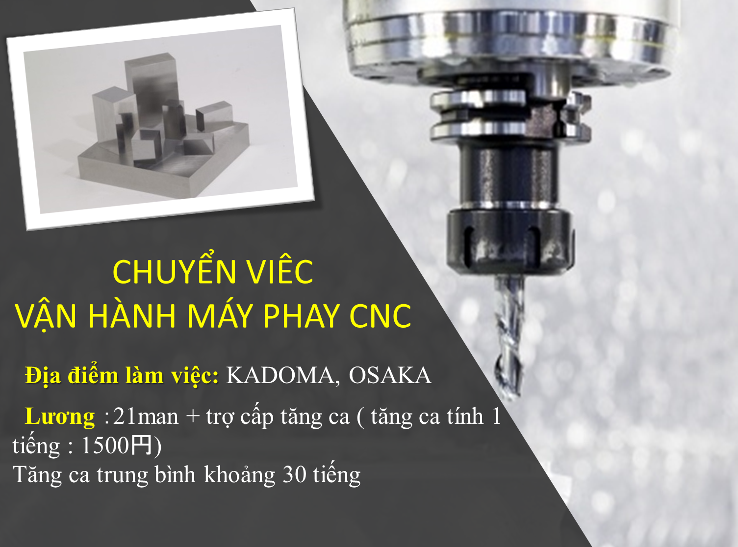 Tuyển Kỹ sư Chuyển việc Gia công & chế tạo cơ khí làm việc tại Osaka – Nhật Bản